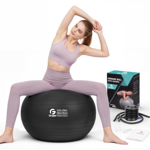 Image of Gruper Exercise Ball, Extra Thick Yoga Ball for Working Out, Yoga & Pregnancy, 4 Sizes Anti-Burst Balance Ball with Foot Pump for Pilates, Physical Therapy & Fitness