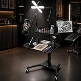 Rolling Tattoo Workstation with 60W Adjustable 4-Leaf LED Light, 14.96" x 10.43" Magnetic Tattoo Tray, Dual Phone & Tablet Holders, Locking Casters, Tattoo Desk for Artists & Studios