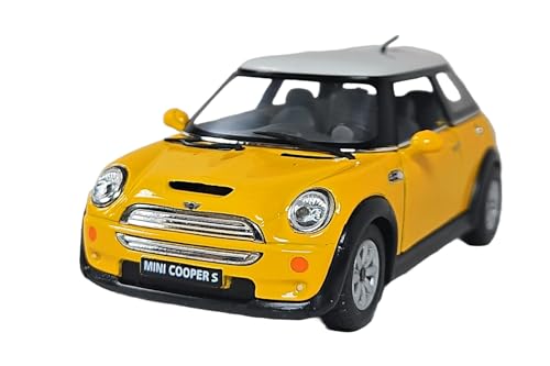 Mini Cooper S, 1:28 Scale Die Cast Model, Openable Doors, Pull-Back Action, Yellow