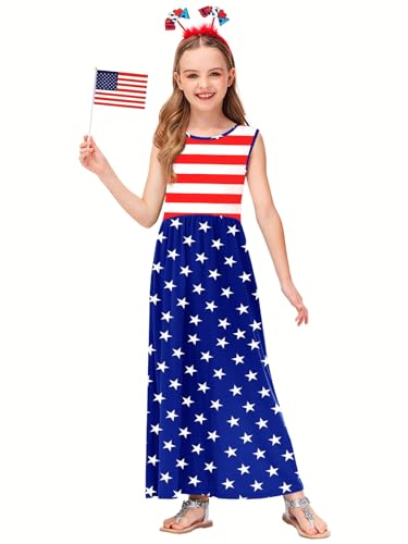 Image of Deerose Girls Maxi Dress Short Sleeve Casual Long Dresses with Pockets 5-14 Years