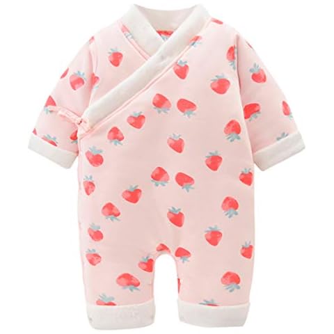 PAUBOLI Baby Kimono Jumpsuit Cotton Winter Thick Long-Sleeve Romper 0-24 Months (12-24 Months, Pink) Cover