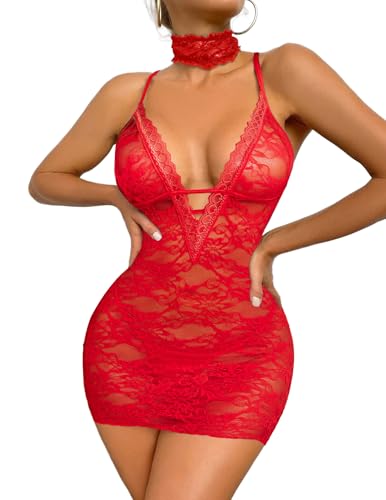 Image of Avidlove Women Babydoll Lingerie Lace Chemise Halter Nightwear Teddy Dress