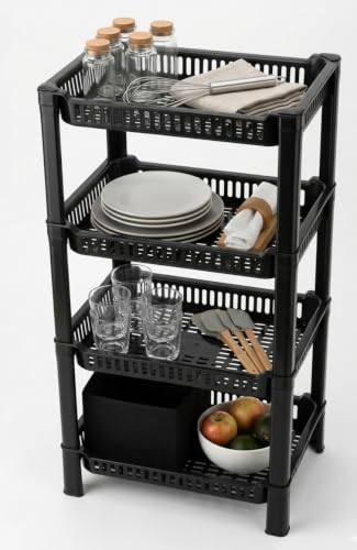 Image of U-Max Multi Tire Kitchen Storage Rack, Plastic Utility Shelf Organiser, Space Saving Storage Solution, Revolving Vegetable Rack (Black, 4)