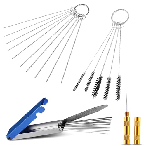 Image of Carburetor Cleaning Kit, Premium Torch Tip Cleaner,Carburetor Carbon Dirt Jet Remove Cleaner, Stainless Steel 13 Cleaning Wires Set + 10 Cleaning Needles+ 5 Nylon Brushes+ 1 Sharp Pick Tool Kit