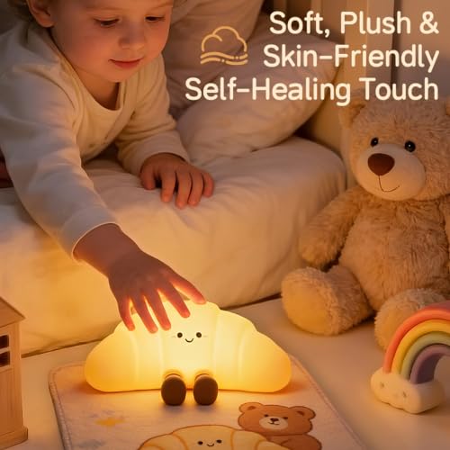Myratts Led Cute Crossant Night Light, Colorful Dimmable Timer Nursery Kawaii Lamps, Super Squishy Silicone USB Rechargeable Beside Lamp, Used for Camping Party Room Decor (Crossant) by Myratts - Used condition - Image 4