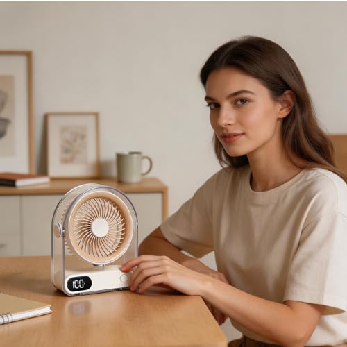Ventilateur de bureau USB rechargeable 5 vitesses avec affichage numérique