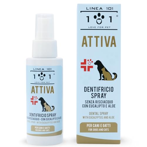 Linea 101, Dentifricio Spray per Cani con Aloe, Menta e Eucalipto, 100ml, Pulizia Denti Cane, Azione Antibatterica e Rinfrescante per Alito Cattivo Cane, Naturale, Igiene Orale Made in Italy