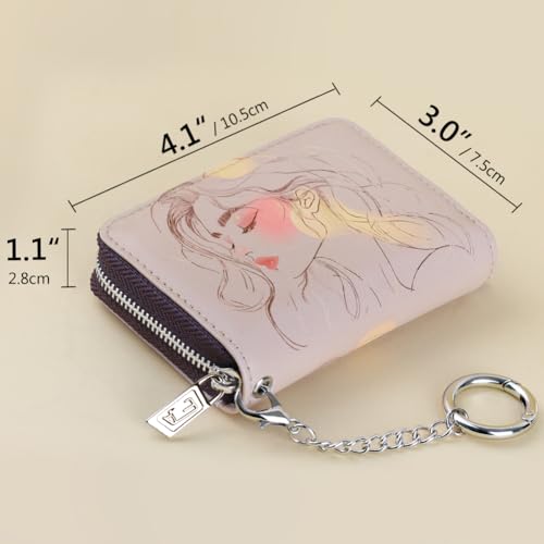 Image of FurArt Zipper Wallet Women, RFID Blocking Credit Card Wallet, Business Card Holder, Compact Size KeyChain Wallet, Classical Lady, small