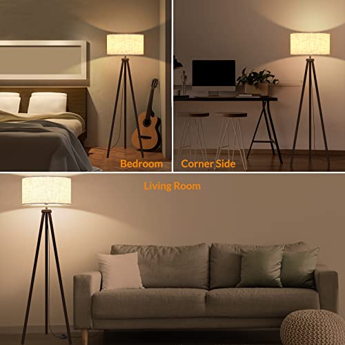 Image of LEPOWER Wood Tripod Floor Lamp, Mid Century Standing Lamp for Living Room