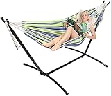 Kanchimi Hammock with Stand,Max Load 450lbs,Portable Double Hammock for para Patio,Indoor Outdoor Hammock with Stand 2 Person Heavy Duty,Premium Carrying Case Included（Bluegreen）