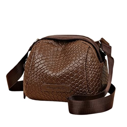 Genérico Bolso de mano de gran capacidad tejido a mano, bolsos cruzados tejidos a mano para mujer, nuevo bolso de hombro de cuero PU (Brown,Medium)
