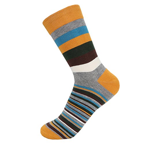 HOYOLS Men's Dress Casual Colorful Stripe Cotton Socks Patterned Business Long Socks (5 Packs)3