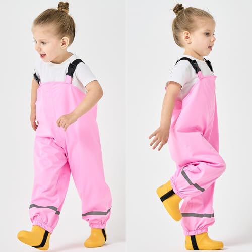 Image of Fewlby Kids Rain Bib Pants, Toddlers Waterproof Suspender Dirty Proof Rain Wear for Boys and Girls