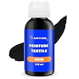 TISSUS CLAIRS & FONCÉS : Peinture vetement convient aux tissus clairs et foncés. Sur noir ou denim foncé, appliquer 2–3 couches fines pour une couvrance optimale.