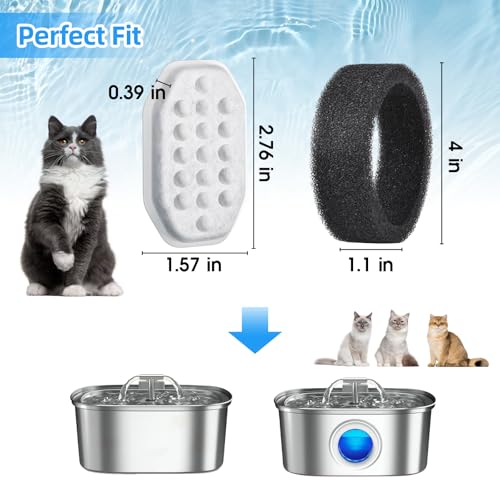 Image of 20 Pack Cat Water Fountain Filters-Cat Fountain Replacement Filters for Stainless Steel 3.2L /108oz Adjustable Water Flow Cat Fountain(10 Pack Pet Water Filter Refills+10 Pack Sponges)