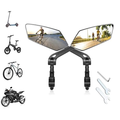 2Pcs Large Bicycle Mirror, 360° Rotatable Adjustable Explosion-Proof Bicycle Mirrors, Bar End Rear View Mirror HD Wide Angle for Bike Handlebar 20-24mm