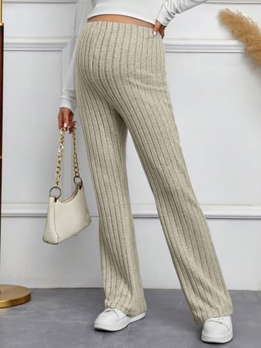 Beaudrm Women'S Maternity Flare Leggings Over The Belly Ribbed Knit High Stretchy Skinny Leg Pants Apricot Medium thumb #3