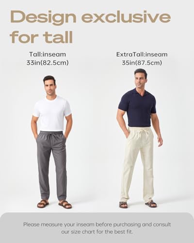 Zylioo 33"/35" Inseam Tall Linen Pants, Extra Long Pants for Men, Wide Leg Summer Pants for Men Lightweight Casual3