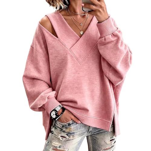 Off the Shoulder Sweatshirt Womens Y2k V Neck Tunic Holiday Sweatshirt - image 8