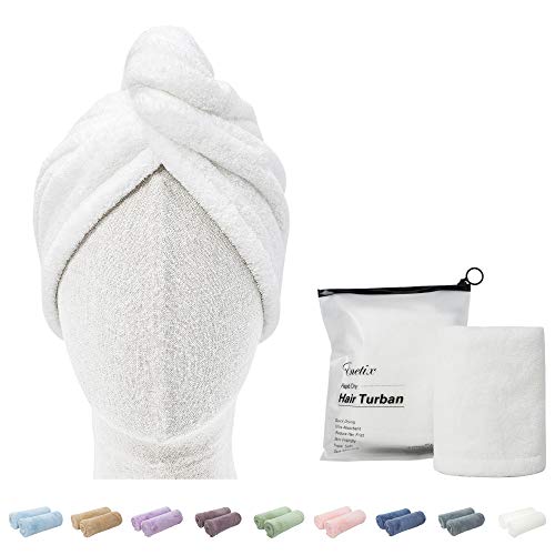 ENETIX 2 Stück Microfaser Handtuch für Damen, Haare Schnelltrocknend 25 × 70 cm Super Absorbierender Anti-Frizz-Haar-Turban, Schnell trocknende Haartücher mit Knopf (Weiß)