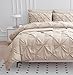 LANE LINEN Queen Size Comforter Set - 7 Piece HotelQuality, Queen Bed in a Bag - Soft-Touch Microfiber - Pintuck-Stitch Bedding Collection - All-Season Bed Set with Easy Care Comforters - Beige