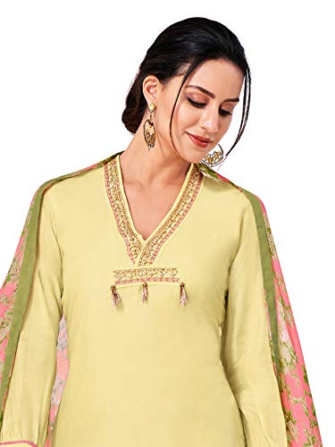 Image of AKHILAM Women's Chanderi Cotton Embroidered Unstitched Salwar Suit Material(Red 32DMK80 Parent)