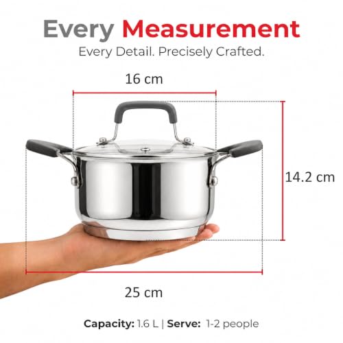 Image of Vinod Tivoli Stainless Steel Saucepot with Glass Lid - 16 cm, 1.6 litres