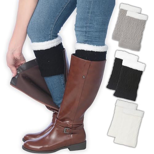 Image of Tipi Toe Women's 3 Pairs Boot Cuffs - Knitted Short Leg Warmers for Boots, Cozy Winter Layering Socks