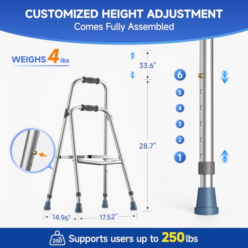 Image of Loyoda Hemi Walker for Seniors, Adjustable One Arm Folding Walker | More stable than a cane, folds easily for storage, adjustable height, comfortable grip, supports up to 250 lb