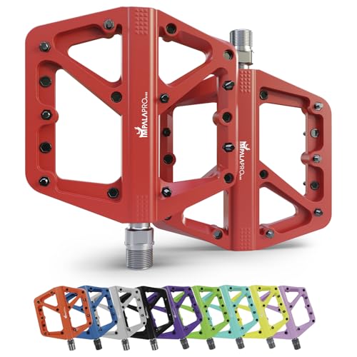 IMPALAPRO Pedales Bicicleta Plataforma Ancha de Nailon (115×113 mm) ultraligeros (180 g) – Pedales MTB y Carretera con 16 Pines Acero Inoxidable Antideslizantes y cojinete Sellado CR-MO (Rojo)