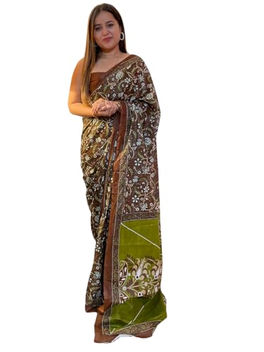 Sari en pur coton pour femme Shiv Textiles marron vêtement indien