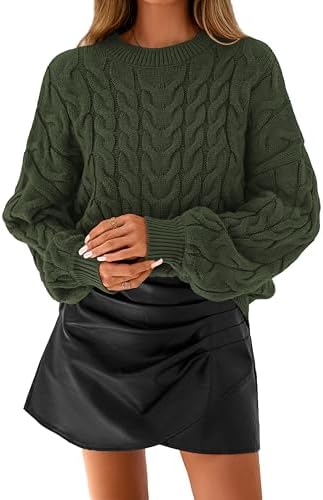 dowerme Women's Oversized Sweaters 2025 Long Sleeve Crewneck Cable Knit Chunky Pullover Cute Fall Outfits Winter Clothes