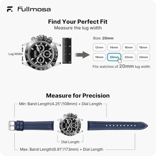 Image of Fullmosa Watch Straps 20mm, Axus Series Leather Strap Replacement Watch Strap with Stainless Steel Metal Clasp for Men Women 14 /16 /18 /20 /22 /24mm, Dark Blue 20mm | Strap for Garmin Vivoactive 6 /5,Venu Sq 2 /Sq,Galaxy Watch 7 /6 /5 40mm 44mm Women Men, Dark Blue&Silver Buckle