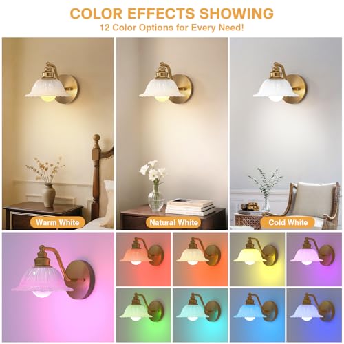 Image of Redluck Battery Operated Wall Sconce with Remote Control, White Glass Wireless Wall sconces Set of Two, Rechargeable Battery Powered Wall Lamp for Bedside Bedroom Living Room Hallway Decor