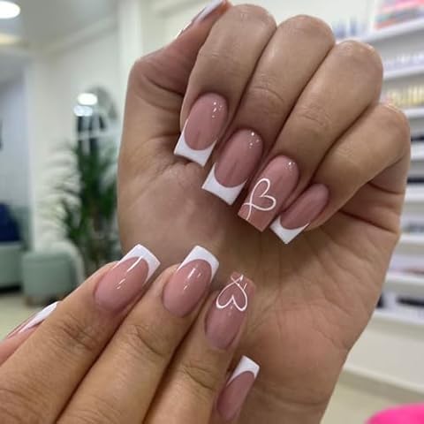 24PCS Long Square French False Nails Set Cover