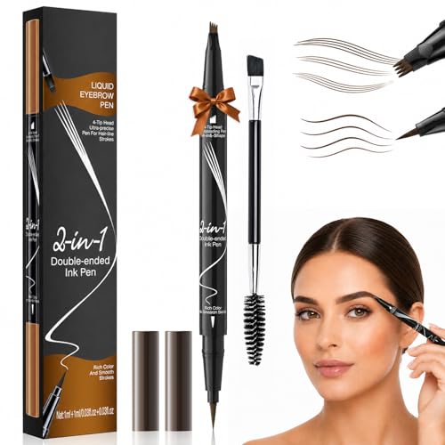 Lápiz de Cejas Microblading 2 en 1 Doble Punta,Microblading con para Ceja Naturales Simuladas,Lápiz de Ceja Doble Punta,Cejas Naturales y Definidas,Larga Duración y Fácil Aplicación,Marrón Oscuro