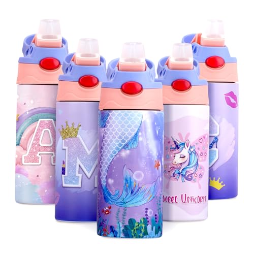 JYPS 360ML Botella de Agua Niños, Botella Termica Niños con Pajita, Sin BPA,a Prueba de...