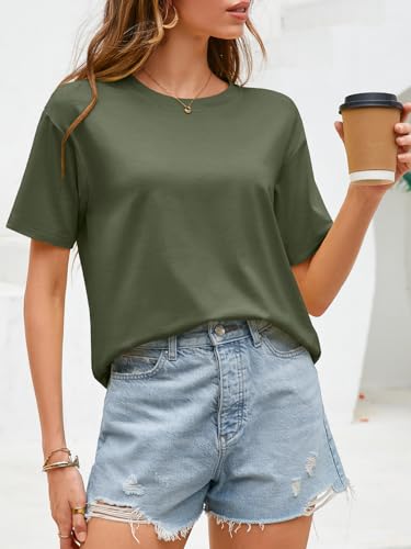 Image of UNCLECAT Womens Short Sleeve Crop Tops Summer Basic Cropped T Shirts | Workout,Casual,Crew Neck Tee,Boxy Loose Fit,Cotton Trendy Clothes