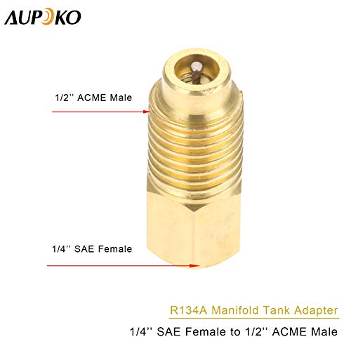 R1234YF Self-Sealing Can Tap with R134A Tank Adapter, 1/2’’ to 1/4’’ SAE Refrigerant Can Bottle Tap Opener with 1/4’’ SAE Female and 1/2’’ Male Adapter