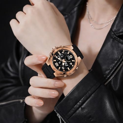 Image of V2A Aura Edge 40mm Analog Digital Watch for Women | Modern Everyday Style | Alarm Stopwatch Backlight Day Date | Comfortable TPU Strap | 50M Water Resistant | Gift for Ladies