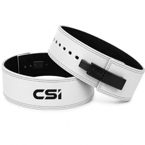 Image of CSI Weight Lifting 10MM Lever Belt for Men & Women Professional Weight LiftingBelt Genuine Suede Leather with Heavy Duty Buckle Powerlifting Belt for Lower Back Support, Multipurpose Gym Workouts Deadlifts Squats Powerlifting 4 inch Wide Black Gym Belt (White, Medium)