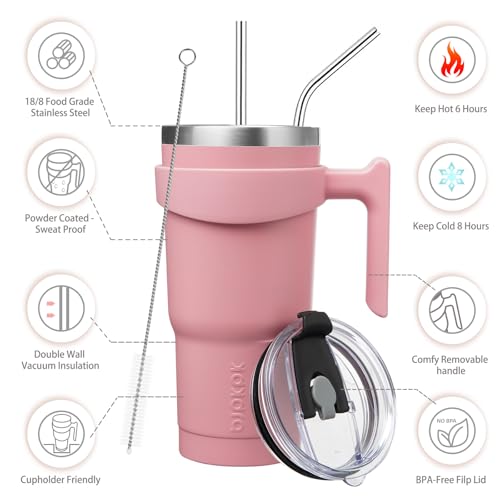 Image of BJPKPK 20 oz Tumbler with Handle & Straw, Insulated Stainless Steel Mug
