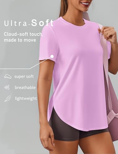 Image of PINSPARK Workout Tops for Women Short Sleeve Athletic Shirts UPF 50+ Quick Dry Running Outfits for Exercise Gym Hiking S-3XL