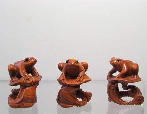 Carved & Signed Frog On Lotus Boxwood Ojime/Netsuke Bead for Jewelry Making