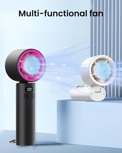 Image of Gaiatop Powerful Portable Handheld Fan, 5 Speed Strong Wind Personal Small Desk Fan Rechargeable with Lce Compress for Quick Cooling for Travel Indoor Outdoor Use (Black)