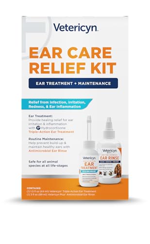 Vetericyn Ear Care Relief Kit for Dogs and Cats. Includes Triple-Action Ear Treatment for Relief from Ear Infection Irritation Redness Plus Plus Ear Rinse for Routine Ear Cleaning