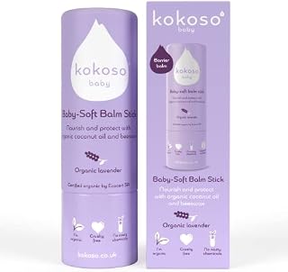Kokoso - Baby Soft Balm Stick, Organic Lavender, Great for Dry Hands, Sore Lips and Chapped Cheeks, Protects Dribbly Chins and Soothes Dribble Rash, 100% Natural & Organic Ingredients, 13g