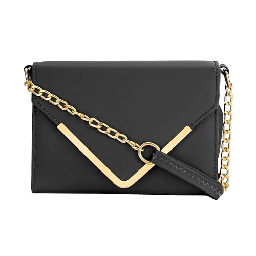 Image of Women Girls V-flap Crossbody Sling Bag with Embellished Gold Chain | Perfect For Party Travel Or Daily Use | Stylish Bag For Women