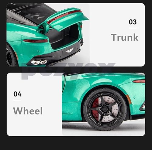 Image of 1:24 Alloy Die Cast Metal Car Scale Model Aston Martin Metal Diecast Car Pullback with Sound Light Toy Car for Kids Best Gifts Toys for Boys. (Green)