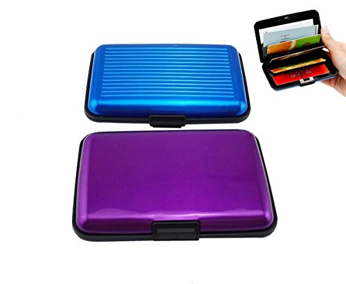 Zhichengbosi 2 Stück Aluminium Kreditkarten-Etui RFID-Blockierung Hülle Kreditkarten-Halter für Männer und Frauen Visitenkartenetui Blau / Lila Cover